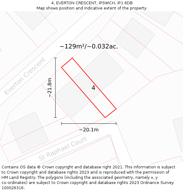 4, EVERTON CRESCENT, IPSWICH, IP1 6DB: Plot and title map