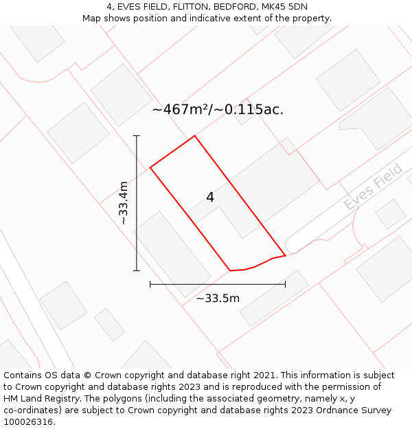 4, EVES FIELD, FLITTON, BEDFORD, MK45 5DN: Plot and title map