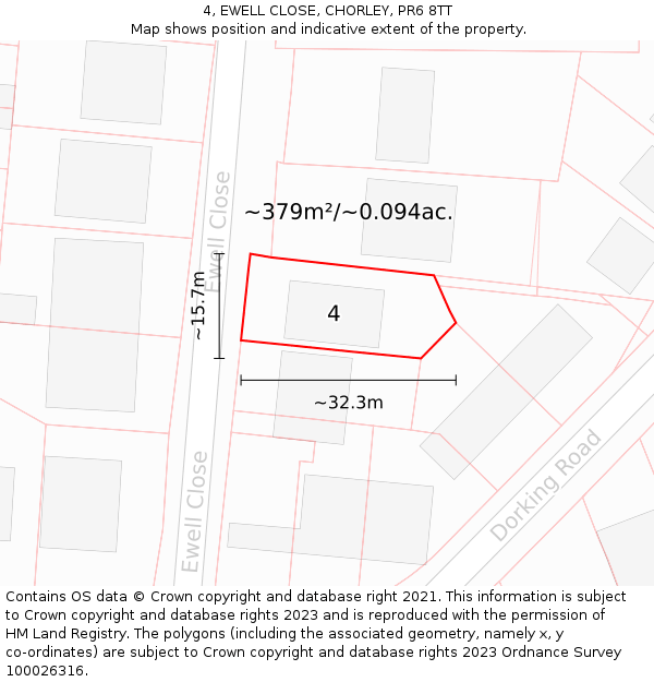 4, EWELL CLOSE, CHORLEY, PR6 8TT: Plot and title map