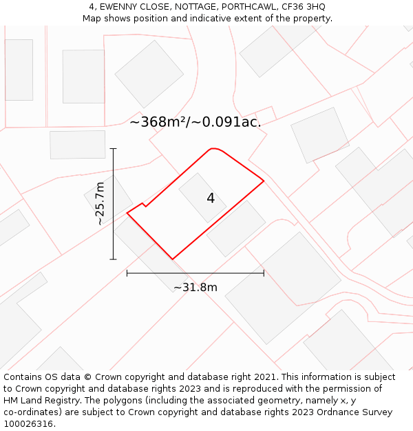 4, EWENNY CLOSE, NOTTAGE, PORTHCAWL, CF36 3HQ: Plot and title map