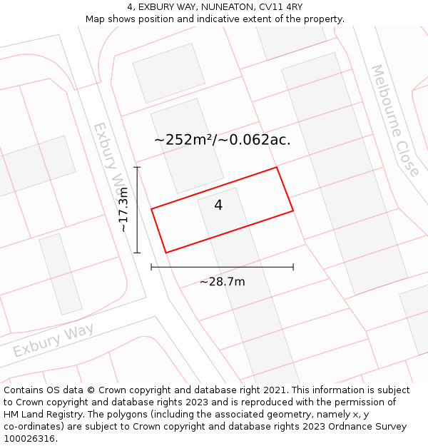 4, EXBURY WAY, NUNEATON, CV11 4RY: Plot and title map