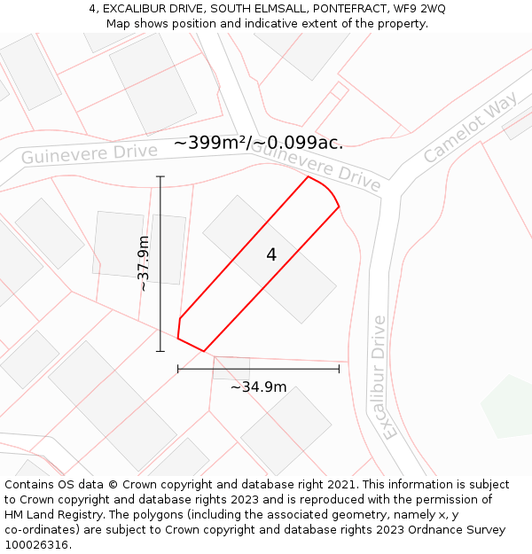 4, EXCALIBUR DRIVE, SOUTH ELMSALL, PONTEFRACT, WF9 2WQ: Plot and title map