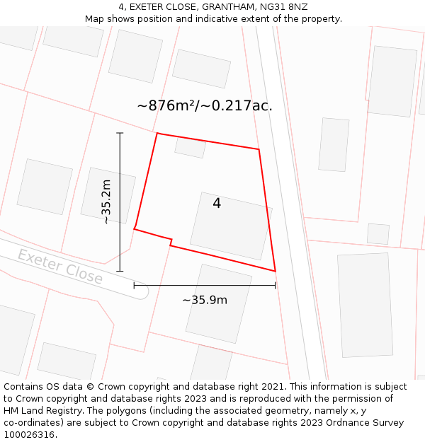 4, EXETER CLOSE, GRANTHAM, NG31 8NZ: Plot and title map