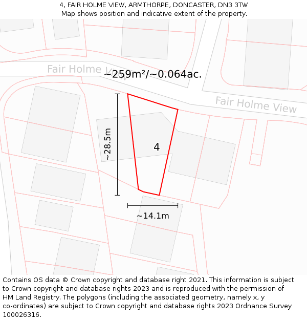 4, FAIR HOLME VIEW, ARMTHORPE, DONCASTER, DN3 3TW: Plot and title map