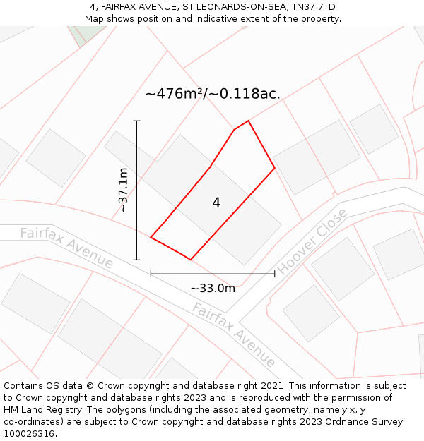4, FAIRFAX AVENUE, ST LEONARDS-ON-SEA, TN37 7TD: Plot and title map