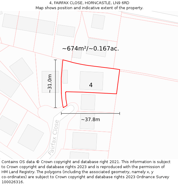 4, FAIRFAX CLOSE, HORNCASTLE, LN9 6RD: Plot and title map