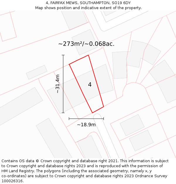 4, FAIRFAX MEWS, SOUTHAMPTON, SO19 6DY: Plot and title map