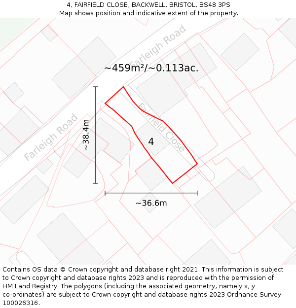 4, FAIRFIELD CLOSE, BACKWELL, BRISTOL, BS48 3PS: Plot and title map