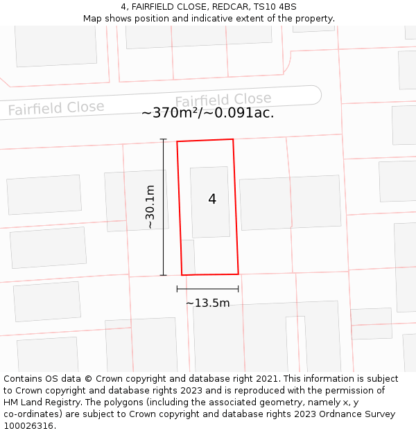4, FAIRFIELD CLOSE, REDCAR, TS10 4BS: Plot and title map