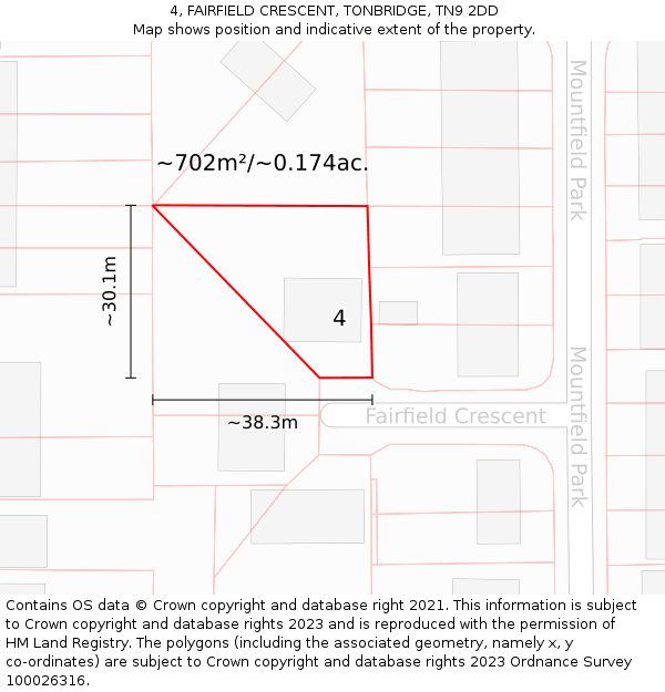 4, FAIRFIELD CRESCENT, TONBRIDGE, TN9 2DD: Plot and title map