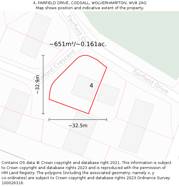 4, FAIRFIELD DRIVE, CODSALL, WOLVERHAMPTON, WV8 2AG: Plot and title map