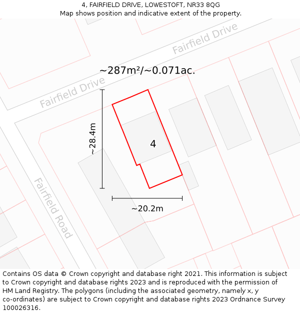 4, FAIRFIELD DRIVE, LOWESTOFT, NR33 8QG: Plot and title map