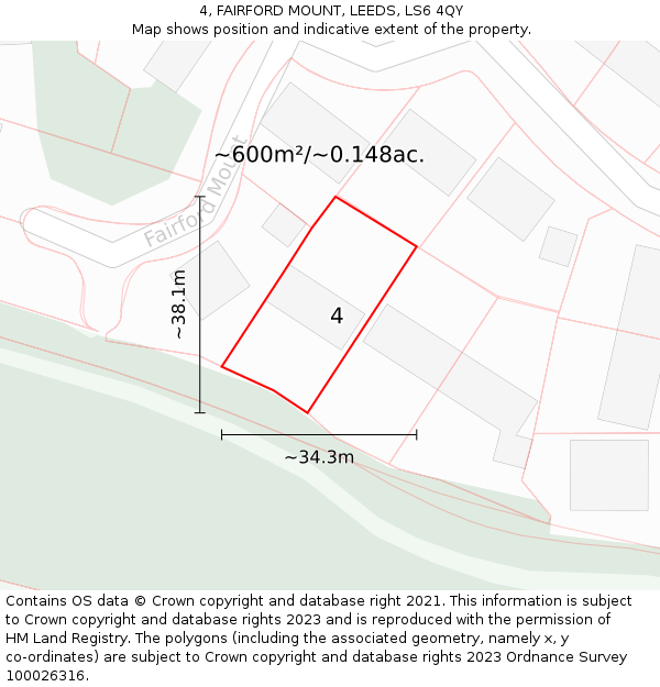 4, FAIRFORD MOUNT, LEEDS, LS6 4QY: Plot and title map