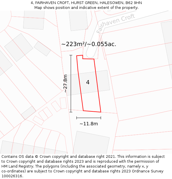 4, FAIRHAVEN CROFT, HURST GREEN, HALESOWEN, B62 9HN: Plot and title map