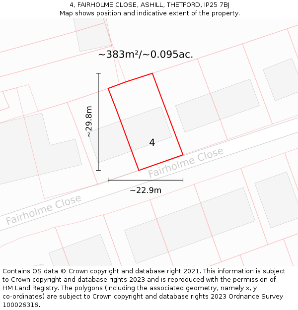4, FAIRHOLME CLOSE, ASHILL, THETFORD, IP25 7BJ: Plot and title map