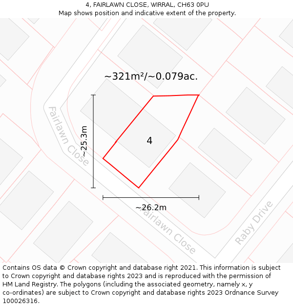 4, FAIRLAWN CLOSE, WIRRAL, CH63 0PU: Plot and title map