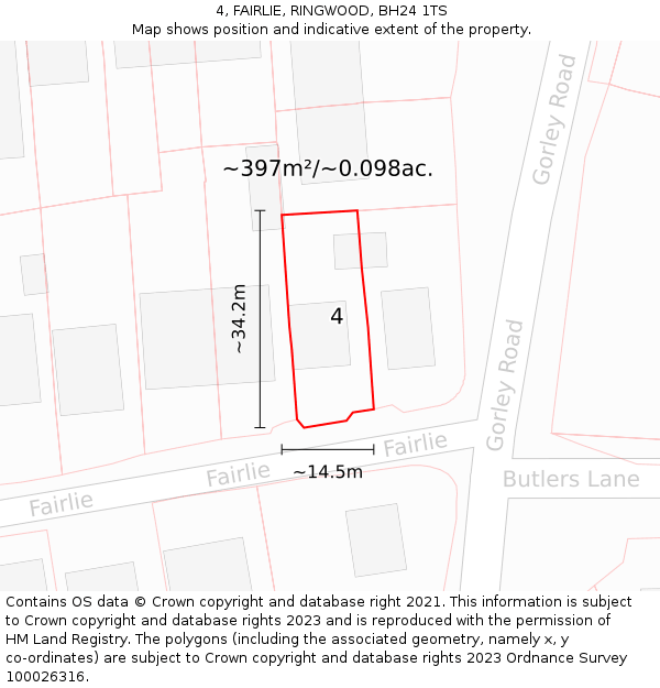 4, FAIRLIE, RINGWOOD, BH24 1TS: Plot and title map