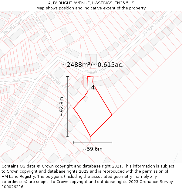4, FAIRLIGHT AVENUE, HASTINGS, TN35 5HS: Plot and title map