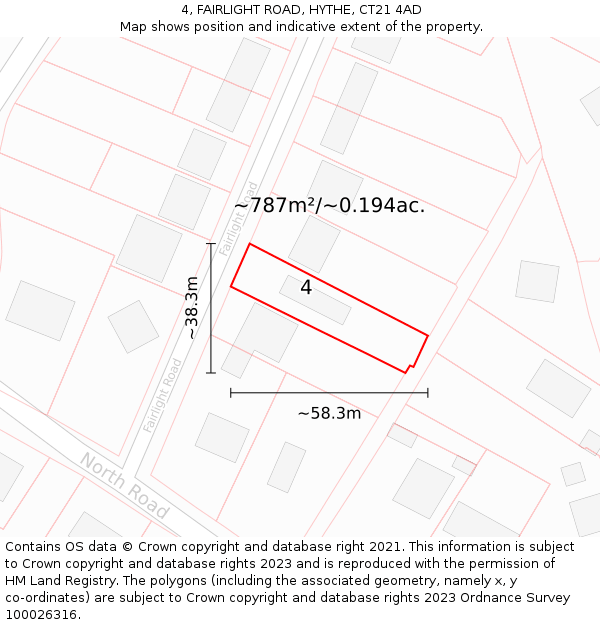 4, FAIRLIGHT ROAD, HYTHE, CT21 4AD: Plot and title map