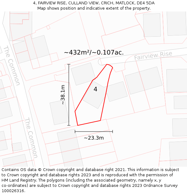 4, FAIRVIEW RISE, CULLAND VIEW, CRICH, MATLOCK, DE4 5DA: Plot and title map