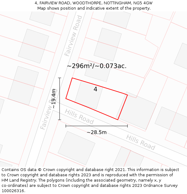 4, FAIRVIEW ROAD, WOODTHORPE, NOTTINGHAM, NG5 4GW: Plot and title map