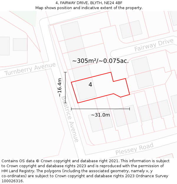 4, FAIRWAY DRIVE, BLYTH, NE24 4BF: Plot and title map