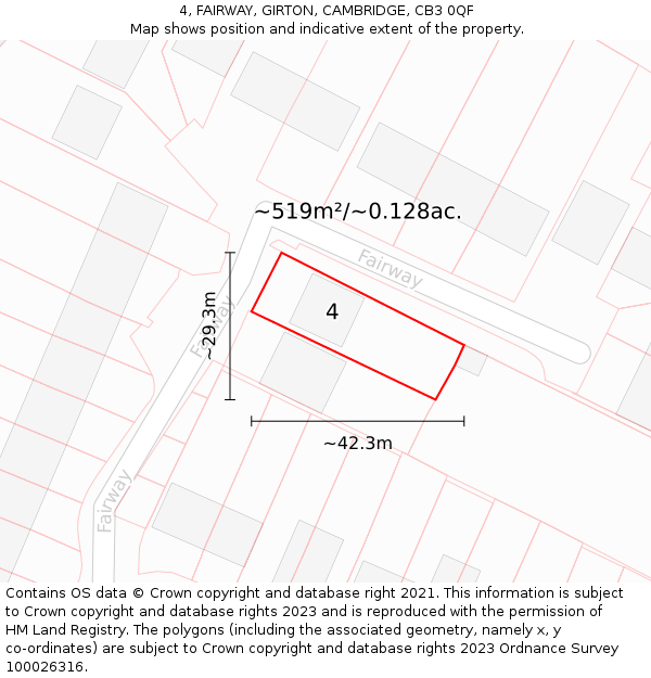 4, FAIRWAY, GIRTON, CAMBRIDGE, CB3 0QF: Plot and title map