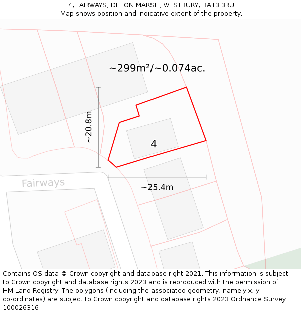 4, FAIRWAYS, DILTON MARSH, WESTBURY, BA13 3RU: Plot and title map