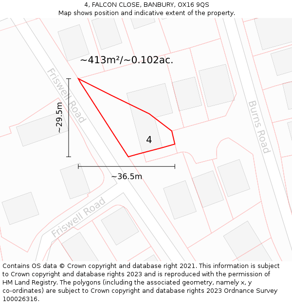 4, FALCON CLOSE, BANBURY, OX16 9QS: Plot and title map