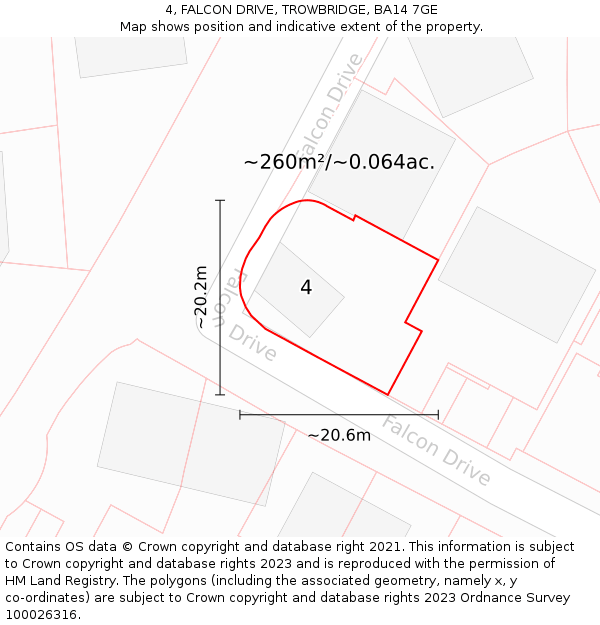 4, FALCON DRIVE, TROWBRIDGE, BA14 7GE: Plot and title map
