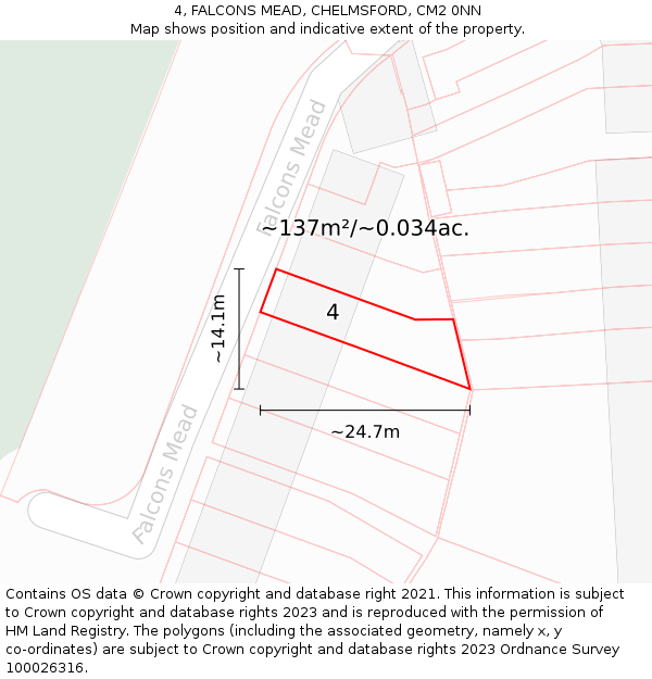 4, FALCONS MEAD, CHELMSFORD, CM2 0NN: Plot and title map