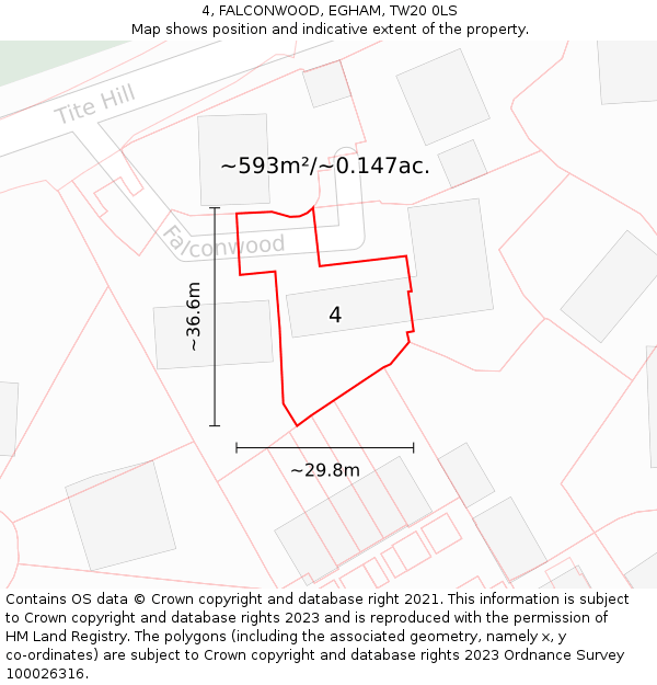 4, FALCONWOOD, EGHAM, TW20 0LS: Plot and title map