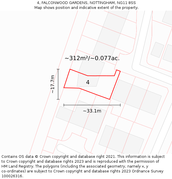 4, FALCONWOOD GARDENS, NOTTINGHAM, NG11 8SS: Plot and title map