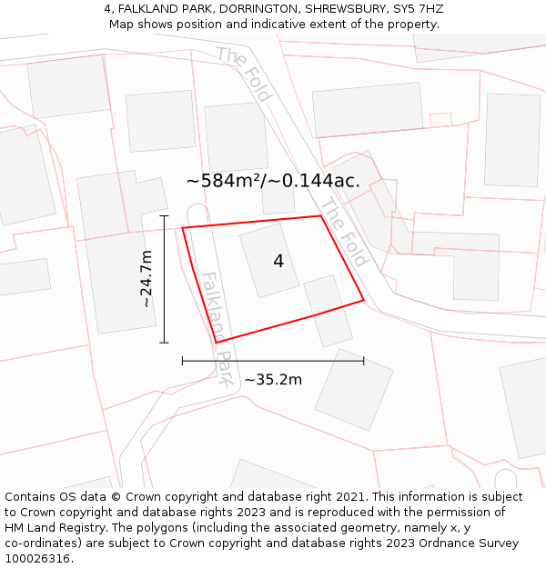 4, FALKLAND PARK, DORRINGTON, SHREWSBURY, SY5 7HZ: Plot and title map