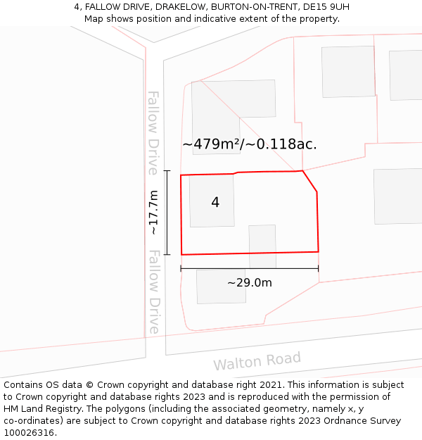 4, FALLOW DRIVE, DRAKELOW, BURTON-ON-TRENT, DE15 9UH: Plot and title map