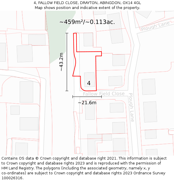 4, FALLOW FIELD CLOSE, DRAYTON, ABINGDON, OX14 4GL: Plot and title map