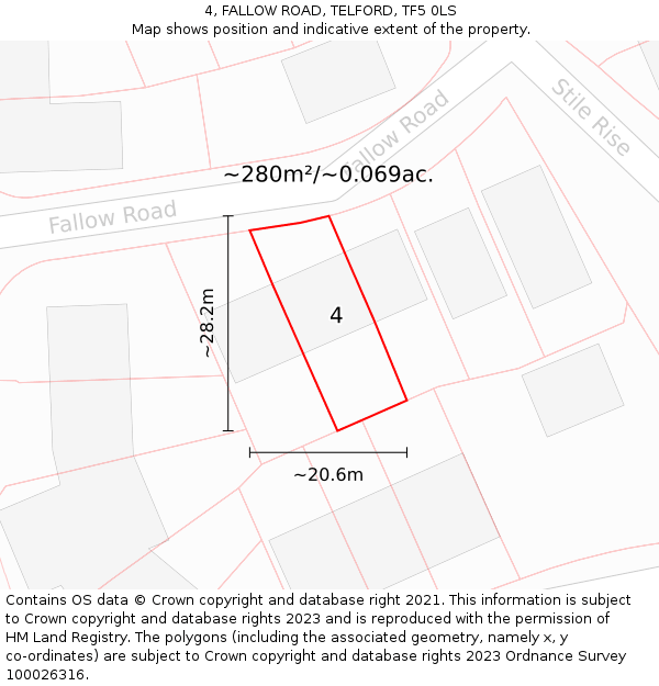 4, FALLOW ROAD, TELFORD, TF5 0LS: Plot and title map