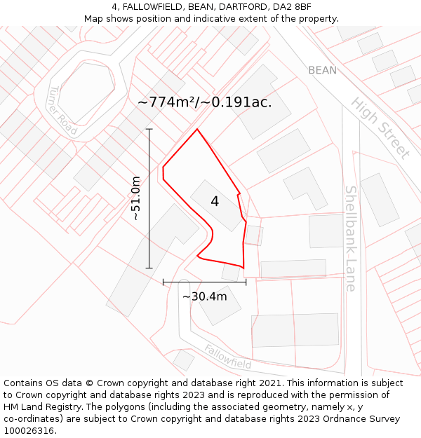 4, FALLOWFIELD, BEAN, DARTFORD, DA2 8BF: Plot and title map