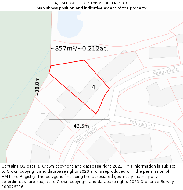 4, FALLOWFIELD, STANMORE, HA7 3DF: Plot and title map