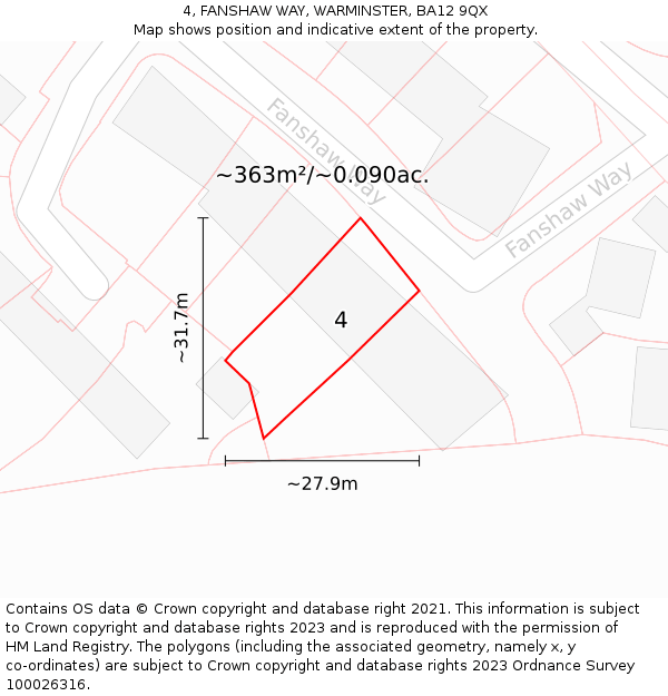 4, FANSHAW WAY, WARMINSTER, BA12 9QX: Plot and title map