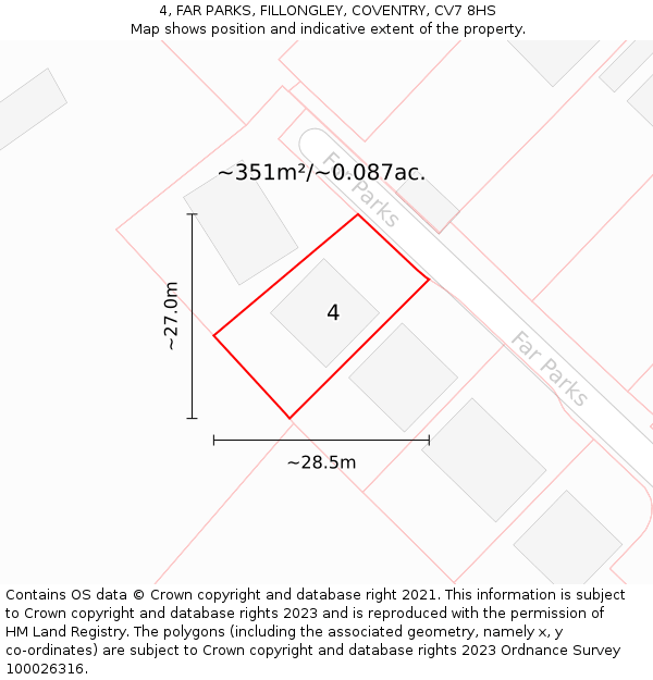 4, FAR PARKS, FILLONGLEY, COVENTRY, CV7 8HS: Plot and title map