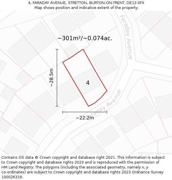4, FARADAY AVENUE, STRETTON, BURTON-ON-TRENT, DE13 0FX: Plot and title map