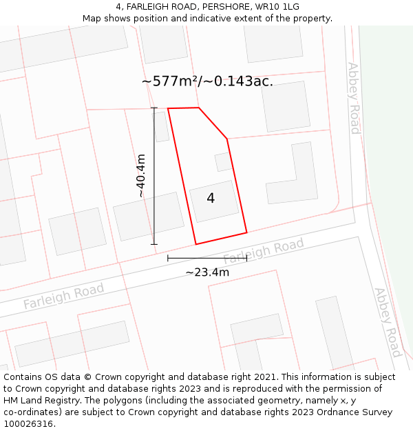 4, FARLEIGH ROAD, PERSHORE, WR10 1LG: Plot and title map