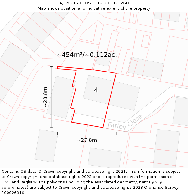 4, FARLEY CLOSE, TRURO, TR1 2GD: Plot and title map