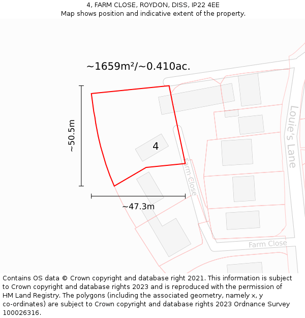 4, FARM CLOSE, ROYDON, DISS, IP22 4EE: Plot and title map