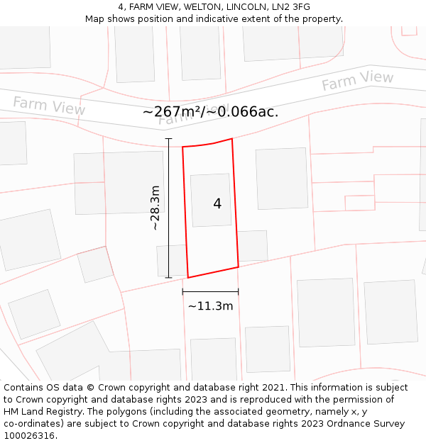 4, FARM VIEW, WELTON, LINCOLN, LN2 3FG: Plot and title map