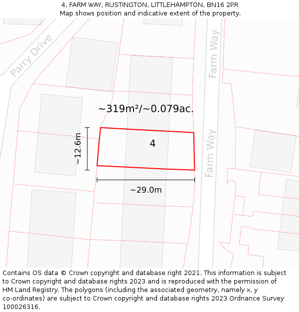 4, FARM WAY, RUSTINGTON, LITTLEHAMPTON, BN16 2PR: Plot and title map