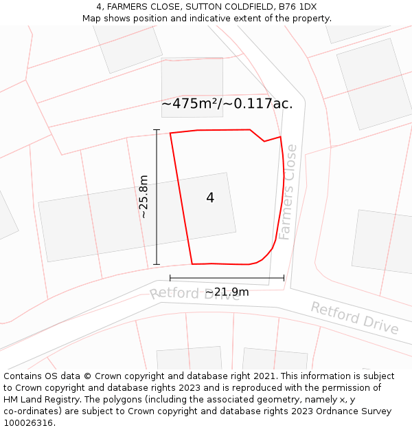 4, FARMERS CLOSE, SUTTON COLDFIELD, B76 1DX: Plot and title map