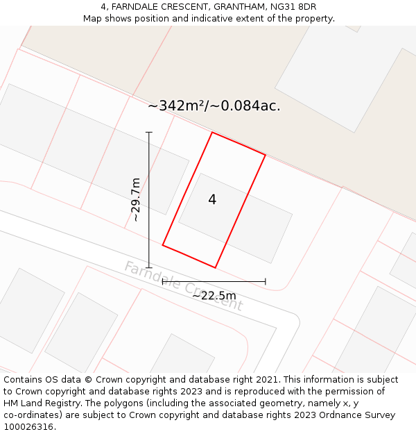 4, FARNDALE CRESCENT, GRANTHAM, NG31 8DR: Plot and title map
