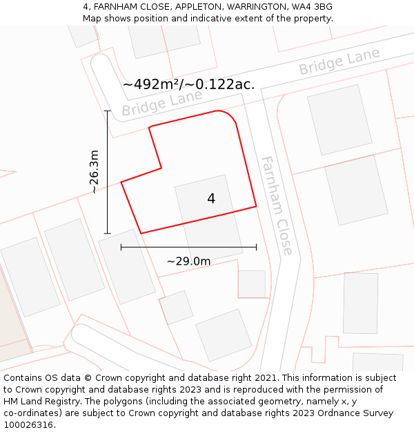 4, FARNHAM CLOSE, APPLETON, WARRINGTON, WA4 3BG: Plot and title map